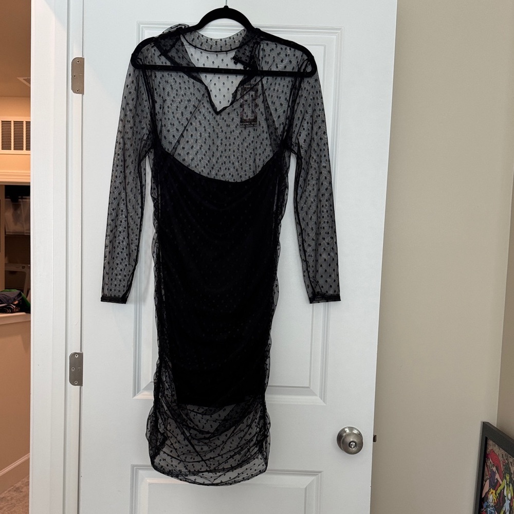 Boohoo Black Sheer Long Sleeve Dress